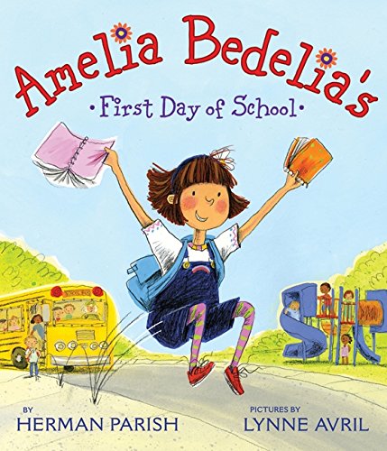 little girl jumping with books in her hands