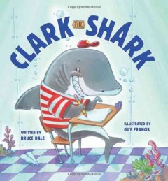 cartoon shark sitting at school desk