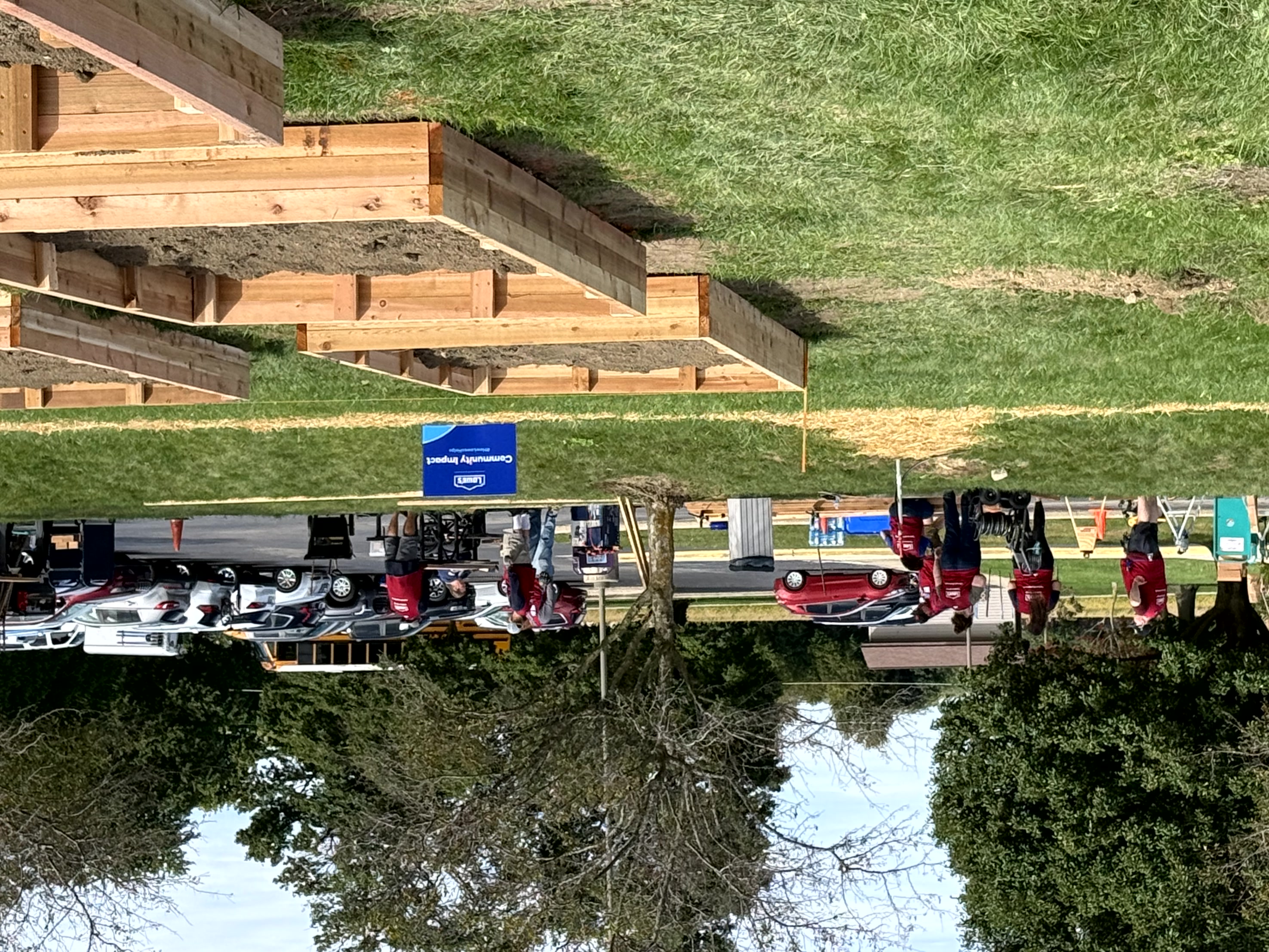 New garden beds and volunteers at work