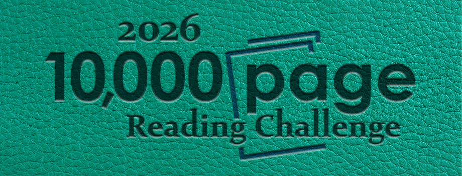 purple background with book tops ten thousand page reading challenge