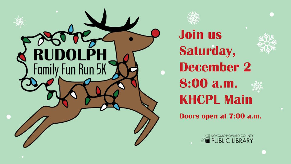 2023 Rudolph Run Cartoon Deer on a green background