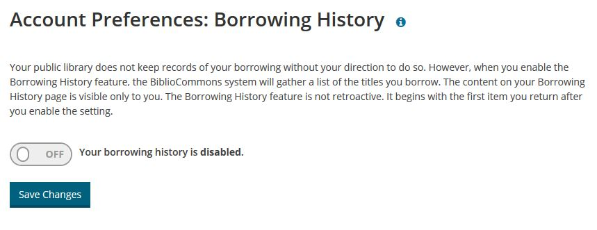 Screen capture of turning on borrowing history