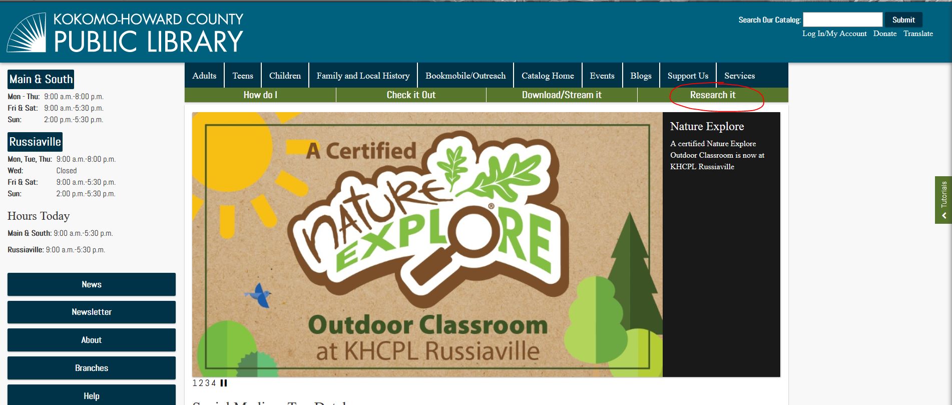 Picture of KHCPL Website Research It tab